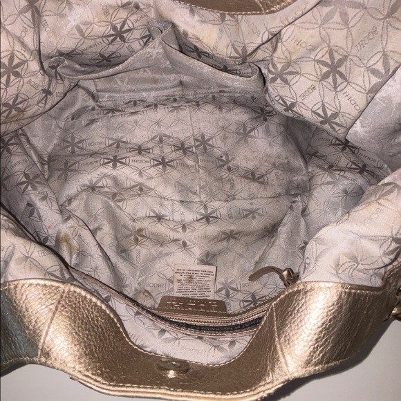 BODHI BRAND GOLD METALLIC LEATHER SHOULDER BAG SILVER HARDWARE WITH SILVER STUDS